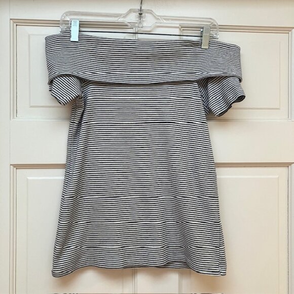 J Crew Factory Off the Shoulder Black and white striped top size S - Picture 2 of 6
